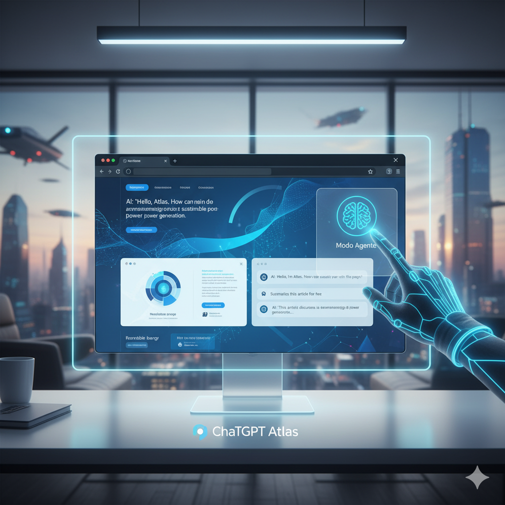 Captura/ilustración del navegador Atlas con ChatGPT integrado