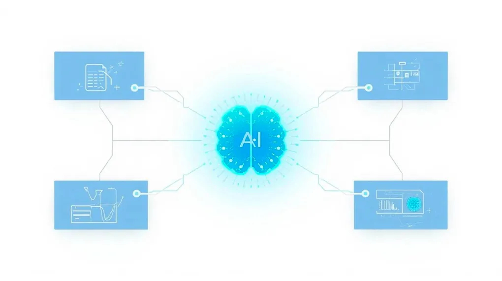 Ilustración de agentes de IA trabajando con datos médicos en sistemas de salud