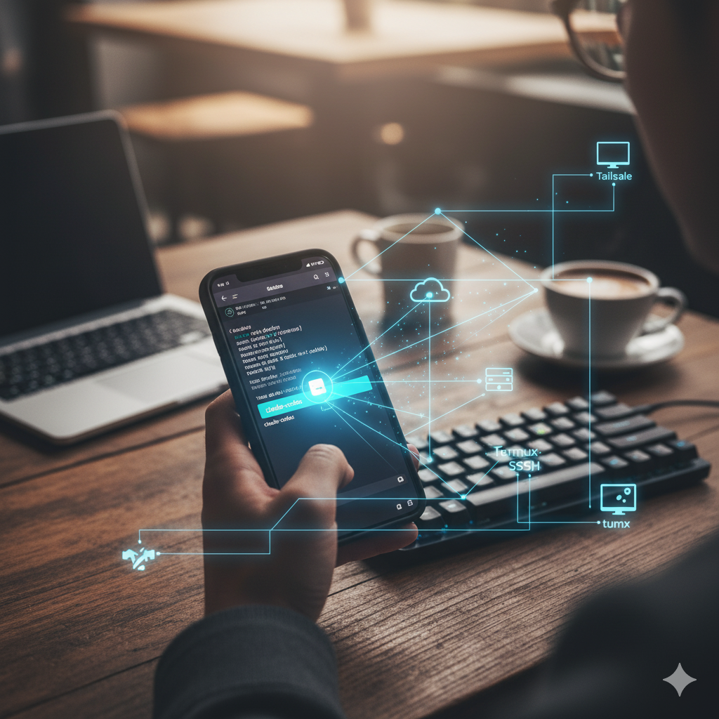 Ilustración tecnológica abstracta azul para guía de desarrollo móvil con IA