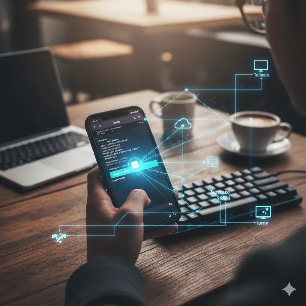 Ilustración tecnológica abstracta azul para guía de desarrollo móvil con IA