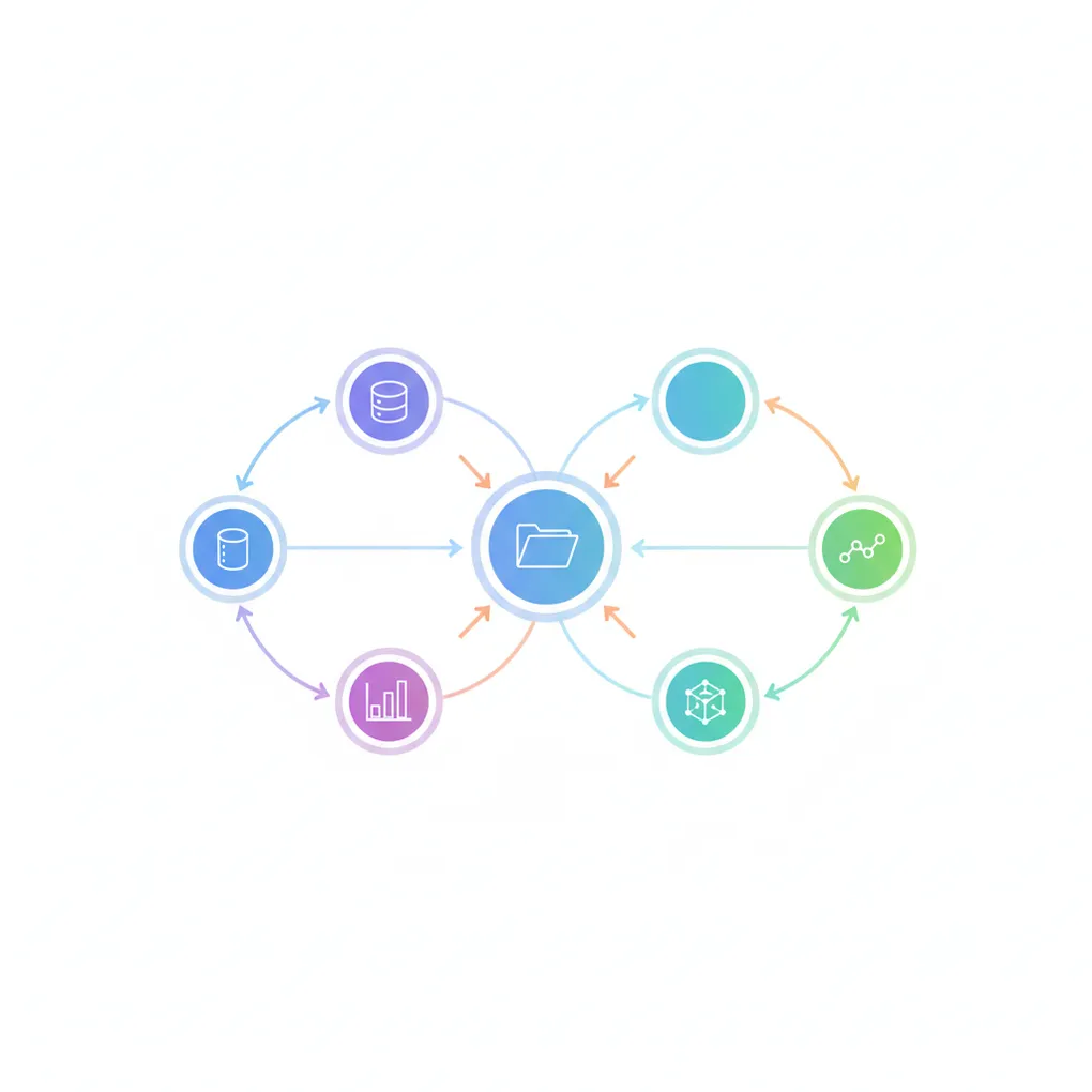 Grafo de datos con nodos conectados representando assets y sus dependencias
